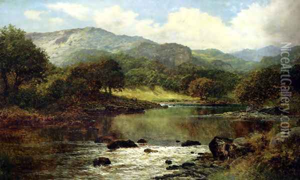 A Wooded River Landscape Oil Painting - Benjamin Williams Leader