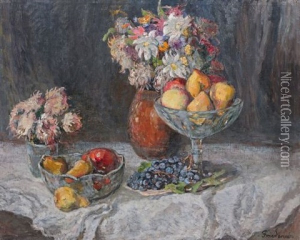 Stilleben Mit Fruchten Und Sommerblumenstraus Oil Painting - Walter Friederici