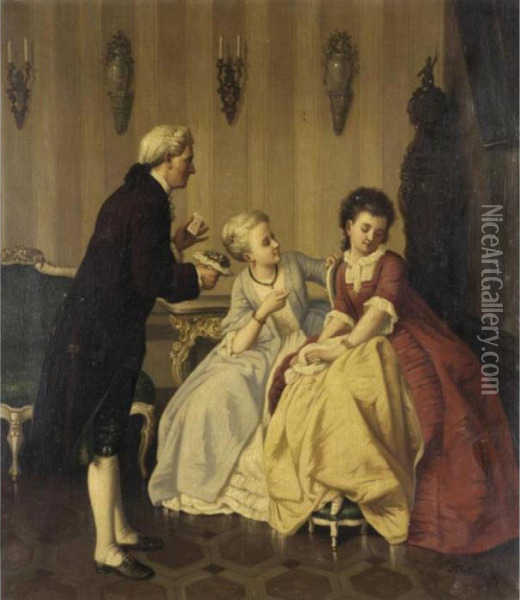 Romancing The Coy Lady Oil Painting - Pierre Francois L. Fontaine