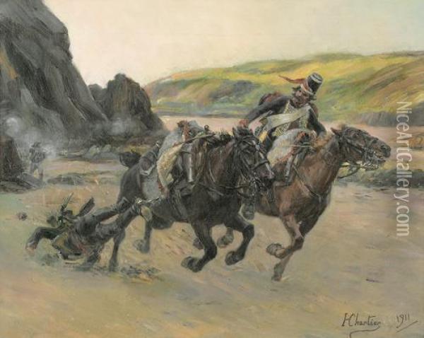 Reiter Im Gefecht. Oil Painting - Henri G. Chartier