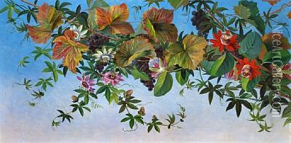 Vine, Grapes And Passionflower Oil Painting - Lauritz Jensen