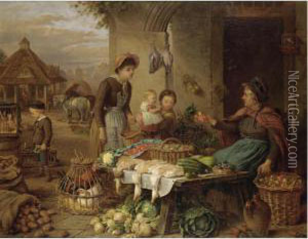 A Market Stall Oil Painting - Henry Charles Bryant