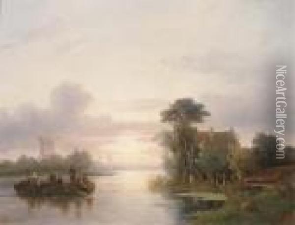 The Ferry Crossing Oil Painting - Salomon Leonardus Verveer