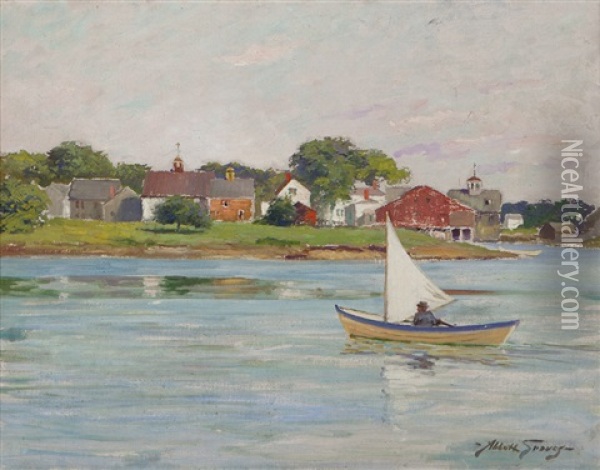 Skiff Near A Coastal Maine Village Oil Painting - Abbott Fuller Graves