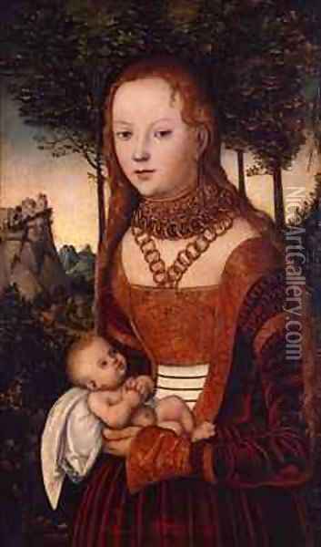 Young mother with child Oil Painting - Lucas The Elder Cranach