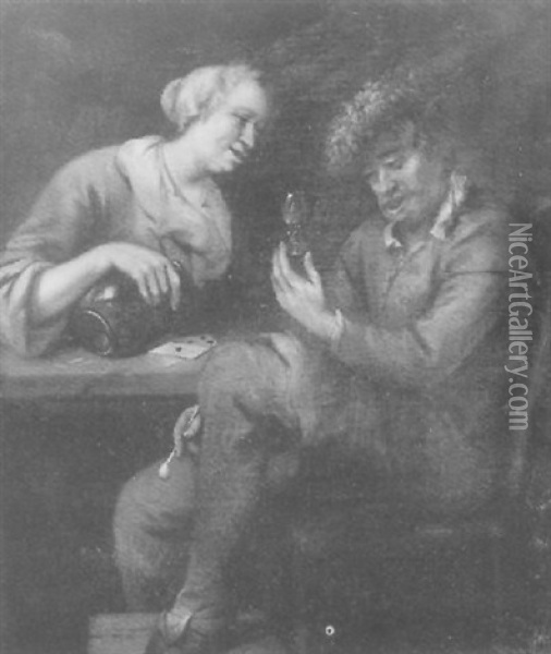 Couple De Joueurs De Cartes Dans Une Taverne Oil Painting - Richard Brakenburg