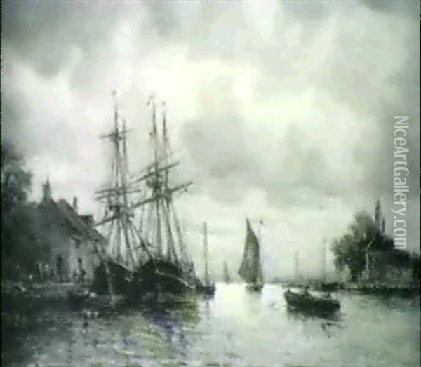 Barcas Junto A Un Pueblo Pesquero Oil Painting - Nicolas Berthon