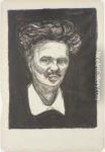 August Strindberg (woll 66 Iv, Schiefler 77) Oil Painting - Edvard Munch
