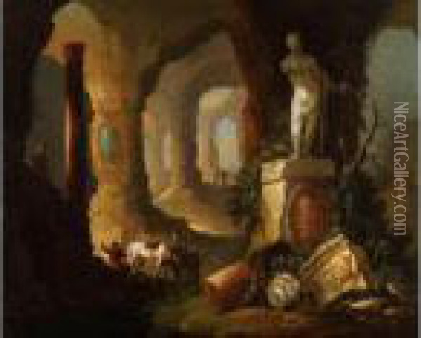 Grotte Mit Antiken Versatzstucken Und Figurenstaffage Oil Painting - Franz Ferg