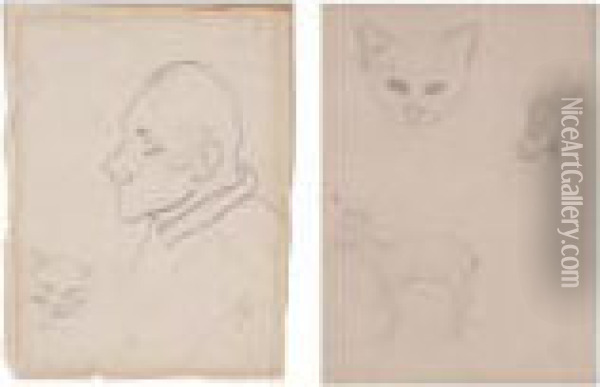 Portrait Of A Man And Animal Studies: A Pair Of Drawings Oil Painting - Paul Gauguin
