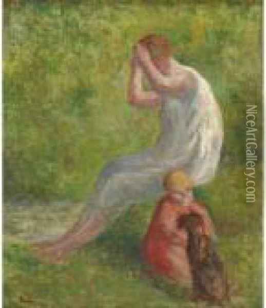 Femme, Enfant Et Chien Oil Painting - Maximilien Luce