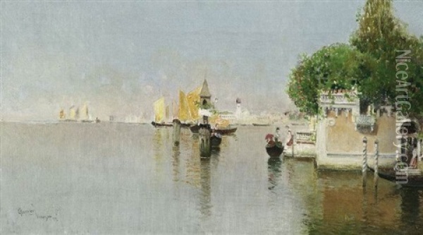 In Der Lagune Von Venedig Oil Painting - Cesar Herrer
