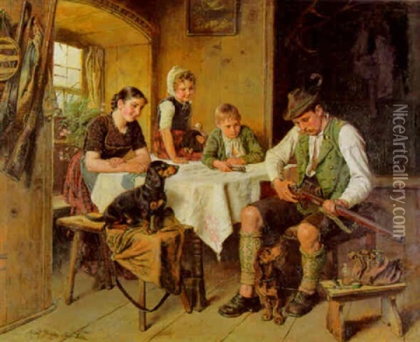 Preparing For The Hunt Oil Painting - Adolf Eberle