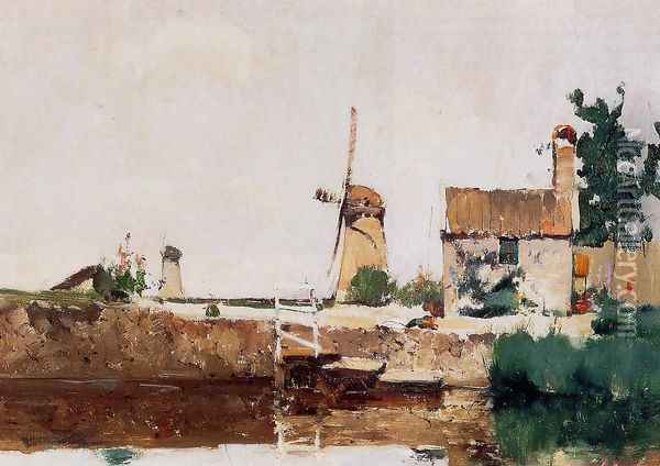 Windmills, Dordrecht Oil Painting - John Henry Twachtman