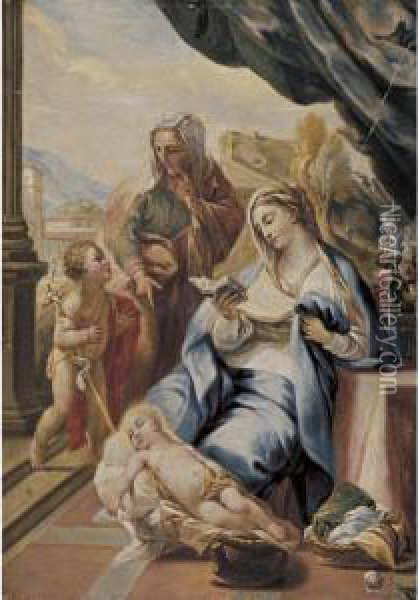 Virgin And Child With Saint Anne And The Young Saint John The Baptist Oil Painting - Benedetto Luti
