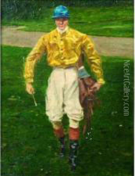 Jockey Aux Couleurs De La Famille Rothschild. Oil Painting - Jean Van Marcke De Lummen
