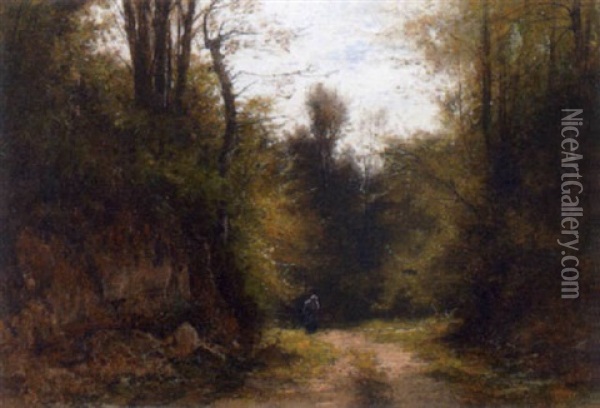 Waldlandschaft Mit Frau In Lichtung Oil Painting - Gustave Eugene Castan
