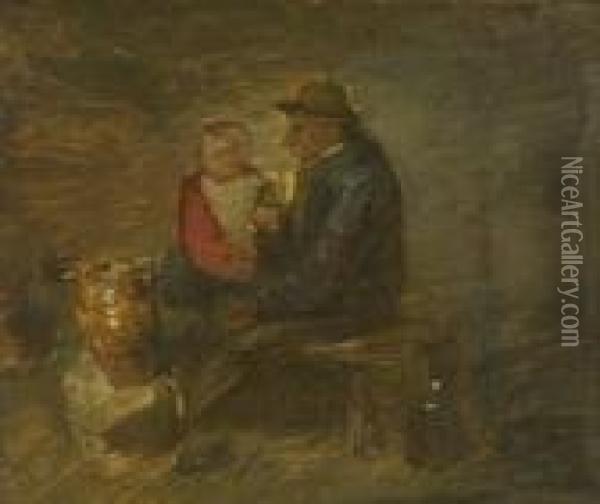Bauer Mit Kind Auf Einer
 Bank Oil Painting - Wilhelm Busch