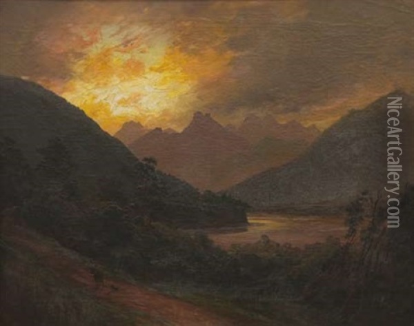 Stormy Sunset At Teremakau, Westland Oil Painting - Charles Blomfield