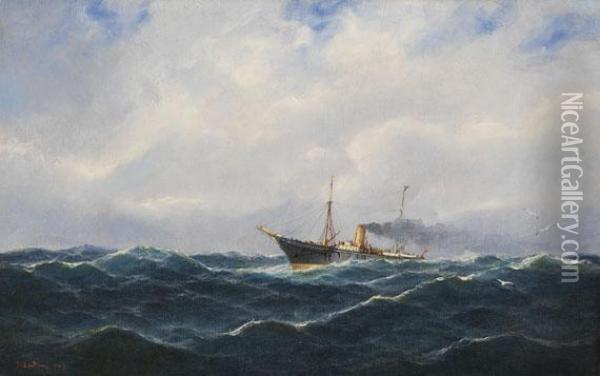Lotsendampfer Auf Hoher See Oil Painting - Heinrich Leitner