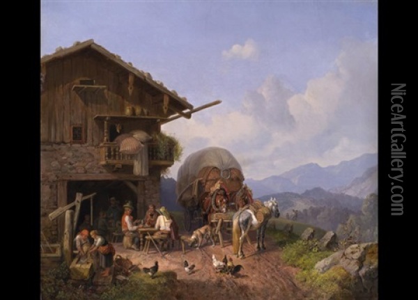 Wirtshaus Im Gebirge Oil Painting - Heinrich Buerkel