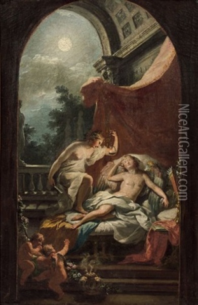 Psyche Devoilant Cupidon Endormi Oil Painting - Fedele Fischetti