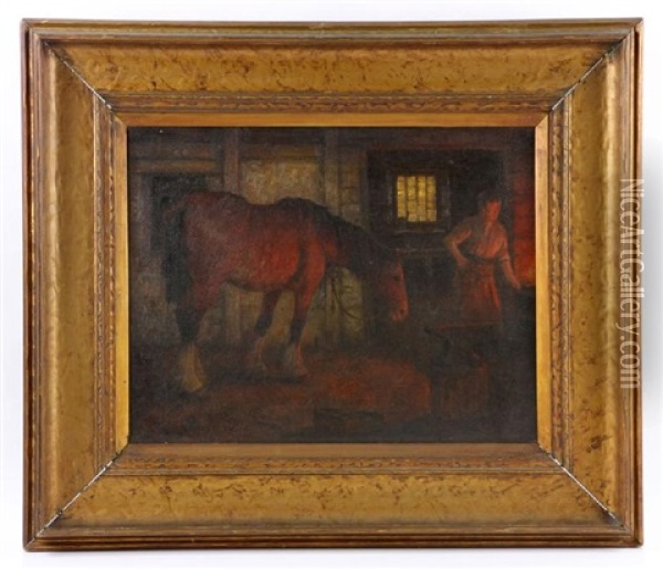 Horse And Blacksmith Oil Painting - William Barr