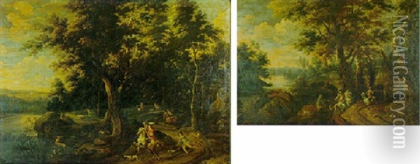 Scene De Chasse A Courre Dans Un Foret Oil Painting - Lambert de Hondt