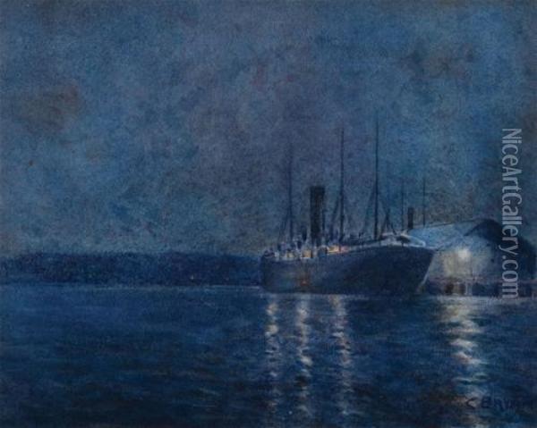 Untitled Nocturnal Shipping Scene Oil Painting - Henry Charles Bryant