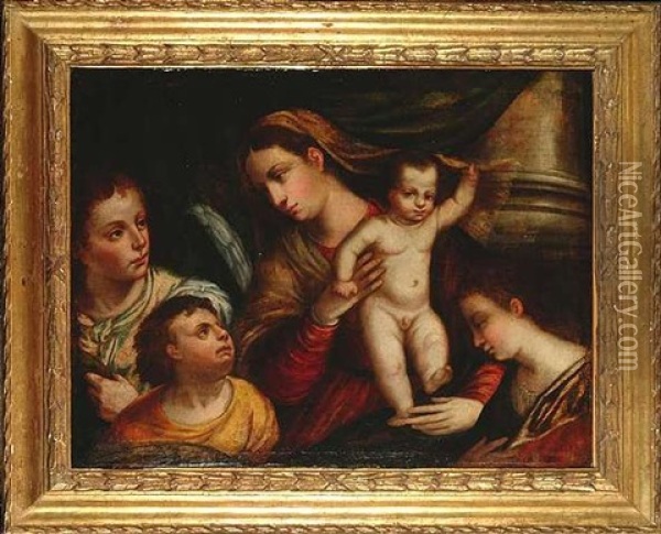 Maria Mit Kind, Johannes Dem Taufer Und Einer Heiligen Oil Painting - Bonifazio de Pitati