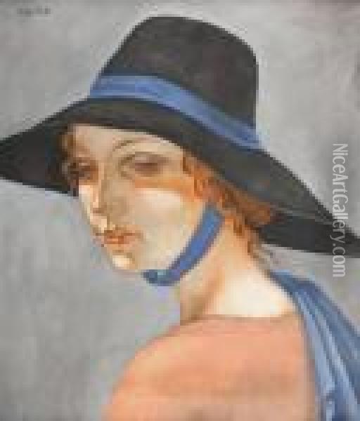 Portret Kobiety W Kapeluszu (portret Jadwigi Zakowej) Oil Painting - Eugene Zak