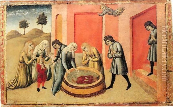 Saint Bernardino Resuscitating a Drowned Child Oil Painting - Sano Di Pietro