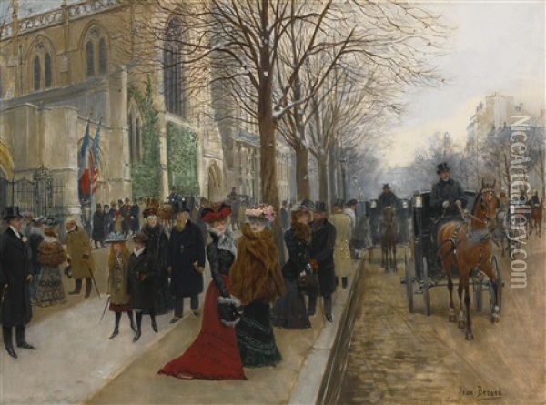 Apres L'office A L'eglise De La Sainte Trinite, Noel 1890 Oil Painting - Jean Beraud