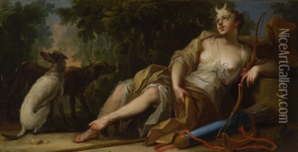 Rastende Diana Mit Zwei Jagdhunden Oil Painting - Johann Heinrich Keller
