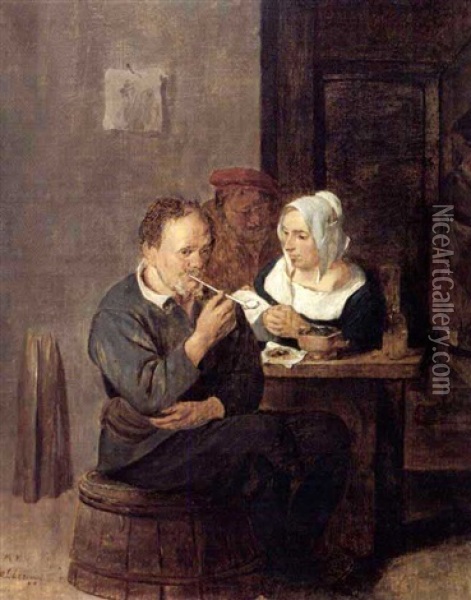 Couple Dans Un Interieur Oil Painting - Matheus van Helmont
