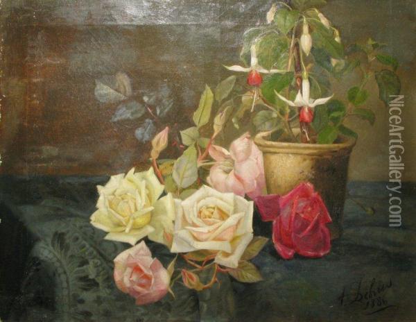 Roses Et Fuschias Oil Painting - Alexandre Debrus