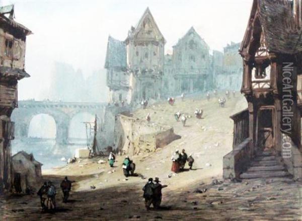 Medieval Town Scene Oil Painting - Etienne Barthelemy Garnier