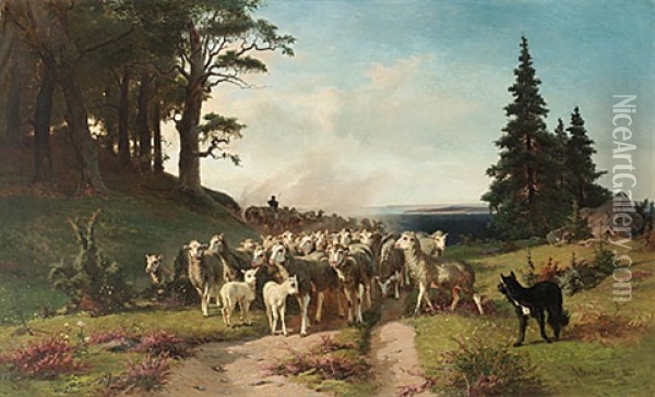 Farhjord I Gronskande Landskap Oil Painting - Bengt-Johan-Gustaf Brandelius