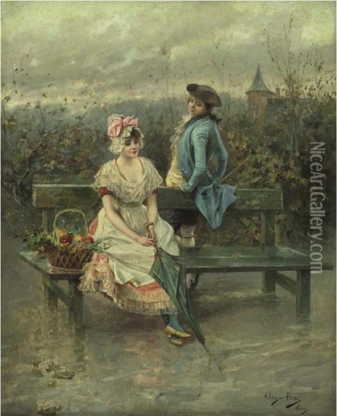 Courting In The Park Oil Painting - Alonso Perez