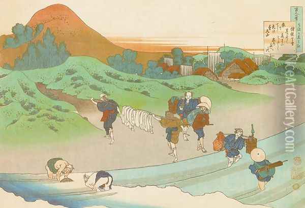 Washing in a River Oil Painting - Katsushika Hokusai