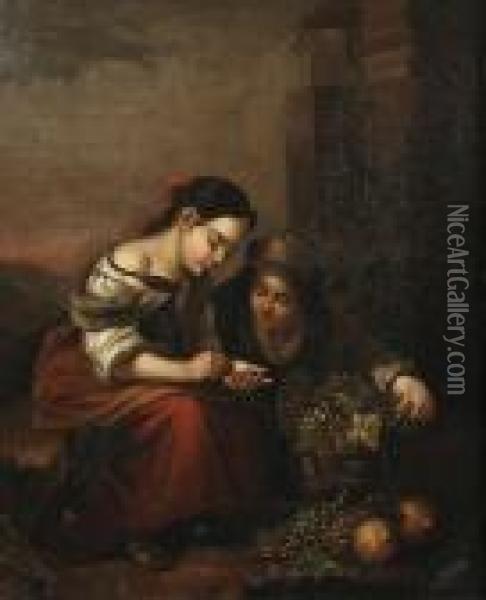 Boys Playing Dice; The Little Fruit Seller, A Pair Oil Painting - Bartolome Esteban Murillo
