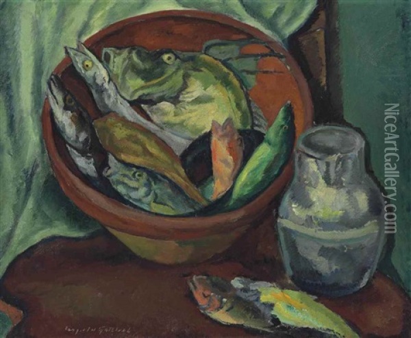Still Life With Fish Oil Painting - Leopold Gottlieb