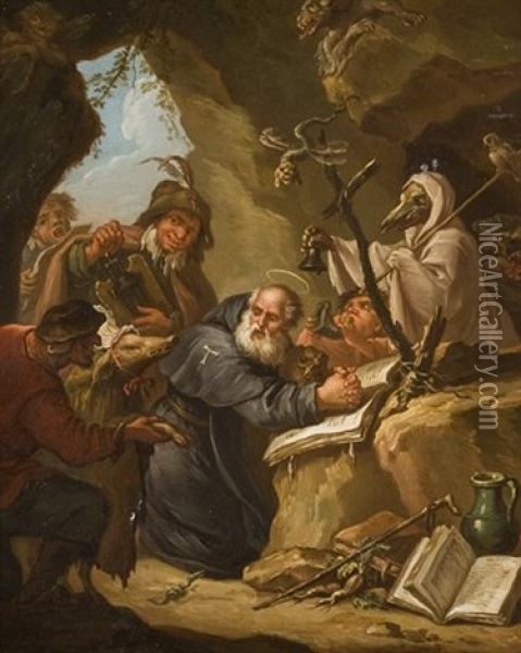 La Tentation De Saint Antoine, D'apres David Teniers Oil Painting - Etienne Loys