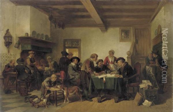 De Vernieuwing Van De Pachtbrieven: The Landowner Oil Painting - Herman Frederik Carel ten Kate