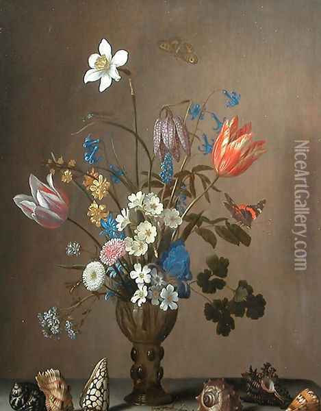 Flowers, shells, butterflies and grasshoppers Oil Painting - Balthasar Van Der Ast