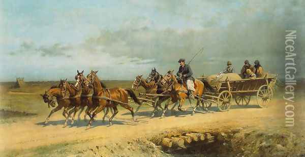 Seven-in-hand at Debrecen c. 1880 Oil Painting - Sandor Wagner