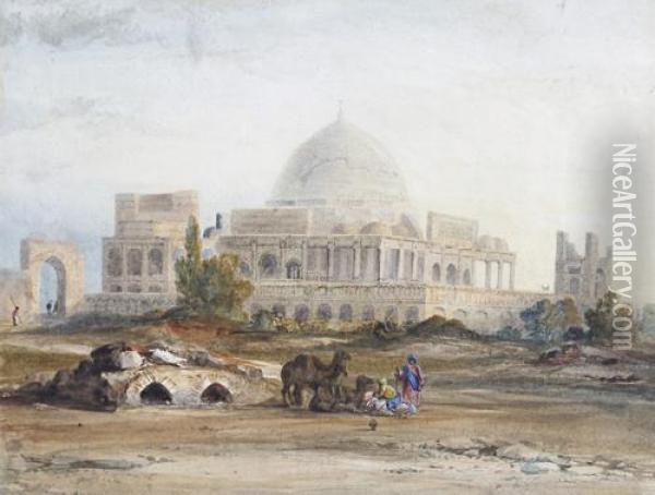 Travellers Before A Mosque Oil Painting - Thomas Allom