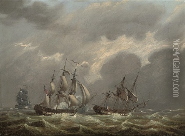 His Majesty's Frigate Clyde Capturing The French Frigate Vestale Oil Painting - Francis Sartorius the Younger