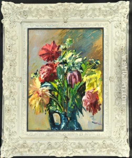 Sommerblumenstraus In Vase Oil Painting - Max Mayrshofer