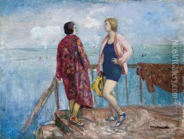 Bathers At Lake Balaton Oil Painting - Bela Ivanyi Gruenwald